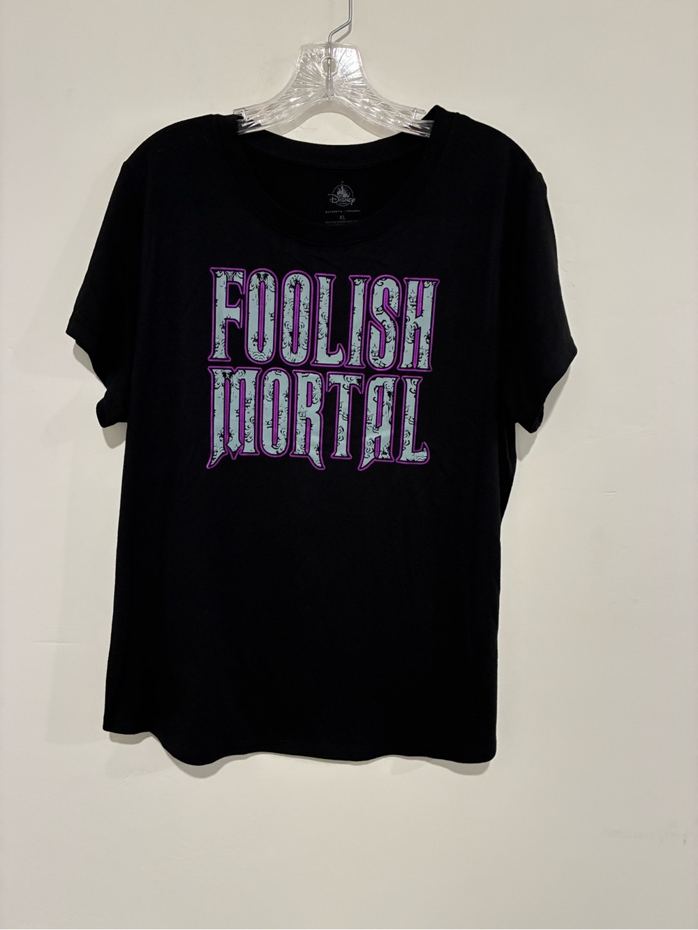 Disney Black Tee with Purple Graphic "Foolish Mortal"